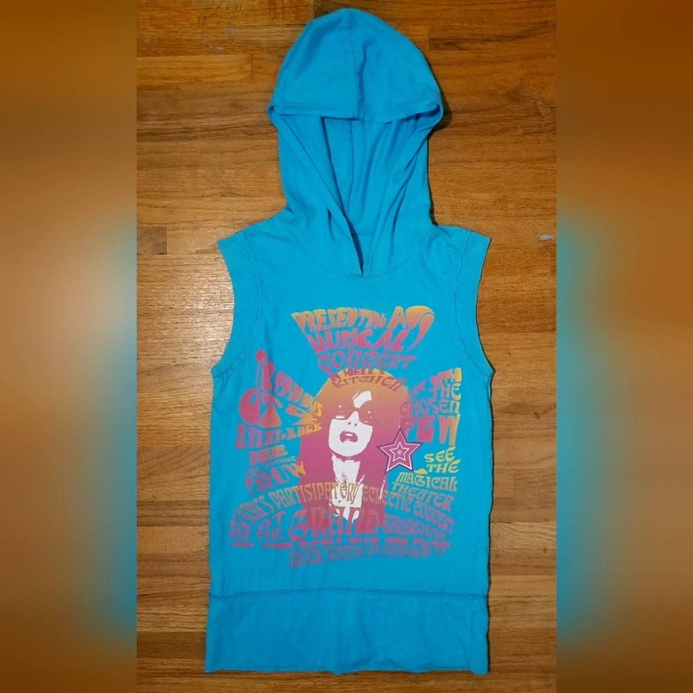 Vintage 90s Hell's Kitchen Avant Rock Concert Graphic Sleeveless Hoodie Top S